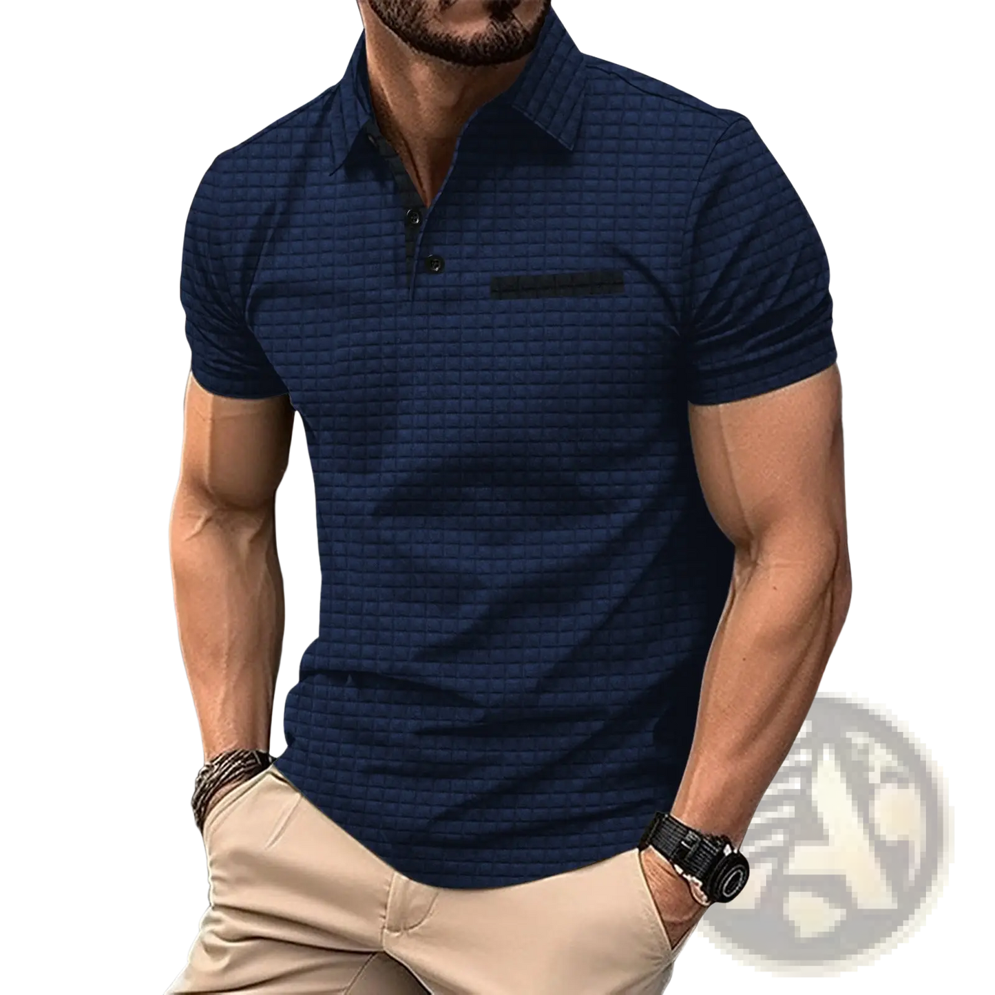 Men's Jacquard Plaid Sport Polo Shirt with Contrast Trim