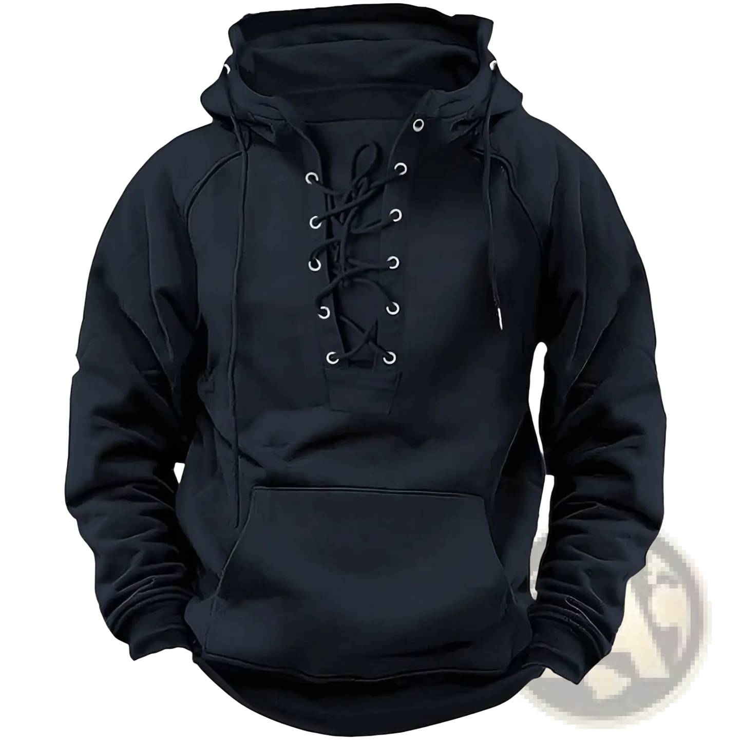Men's Lace Up Cotton Pullover Hoodie with Kangaroo Pocket