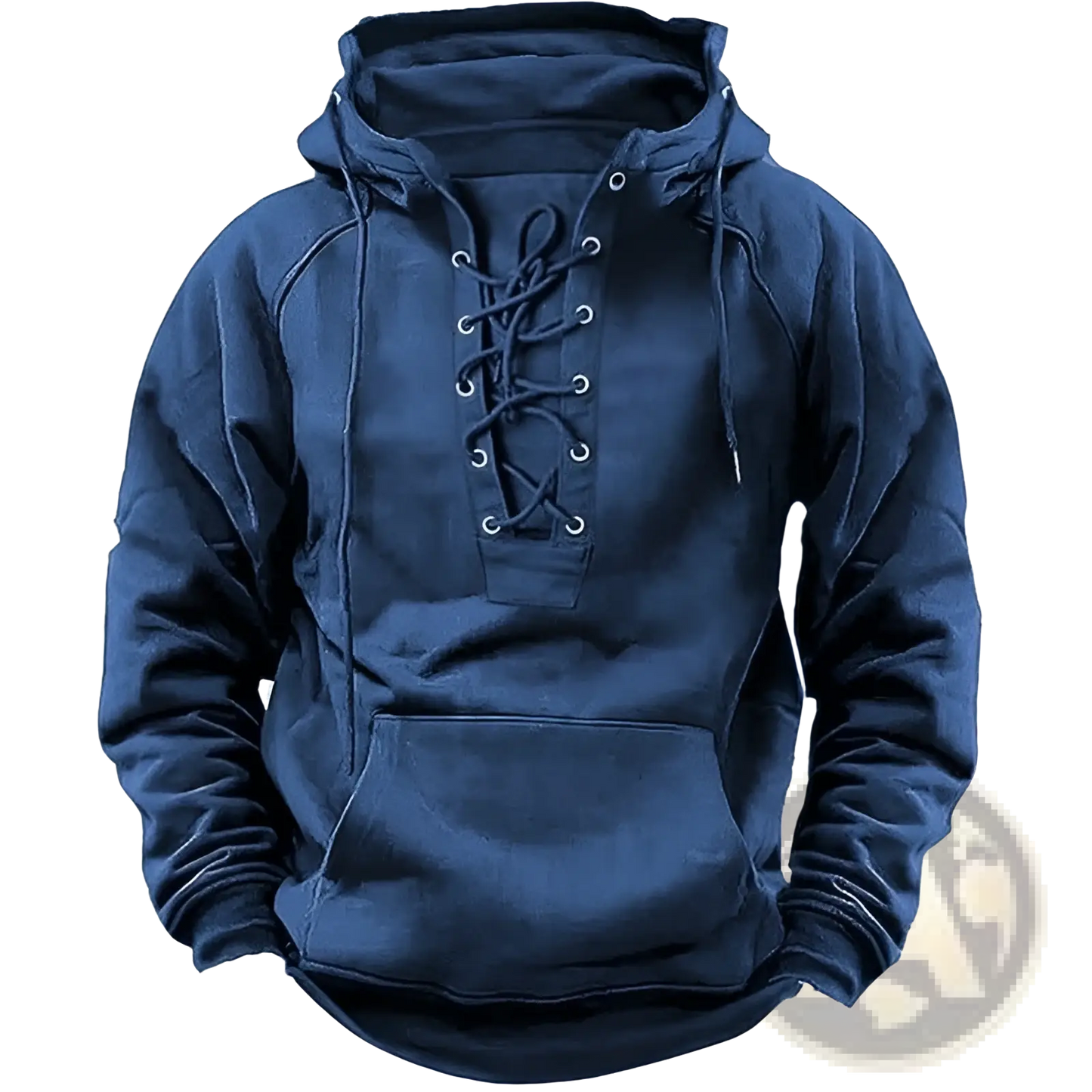 Men's Lace Up Cotton Pullover Hoodie with Kangaroo Pocket
