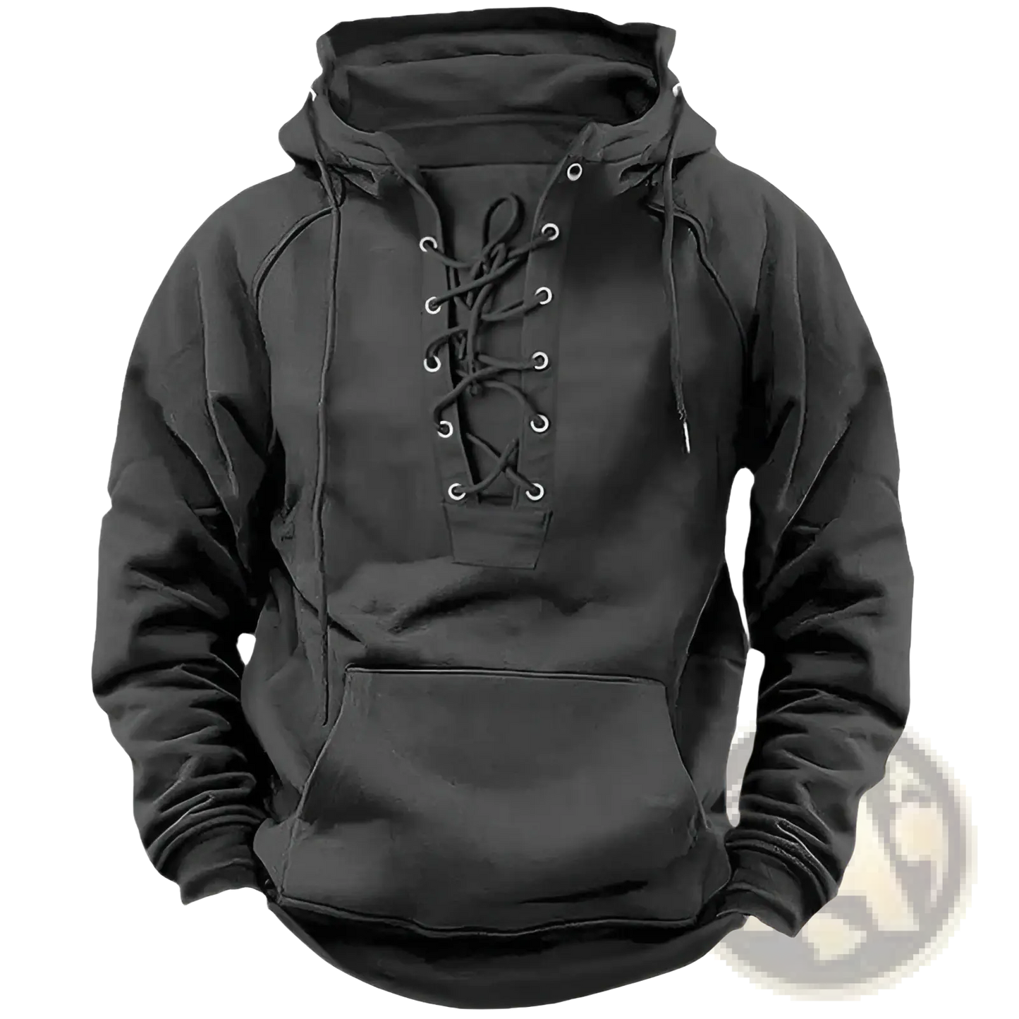 Men's Lace Up Cotton Pullover Hoodie with Kangaroo Pocket