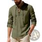 Men's Lace Up Linen Henley Shirt with Roll Up Sleeves