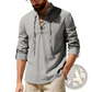 Men's Lace Up Linen Henley Shirt with Roll Up Sleeves