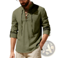 Men's Lace Up Linen Henley Shirt with Roll Up Sleeves