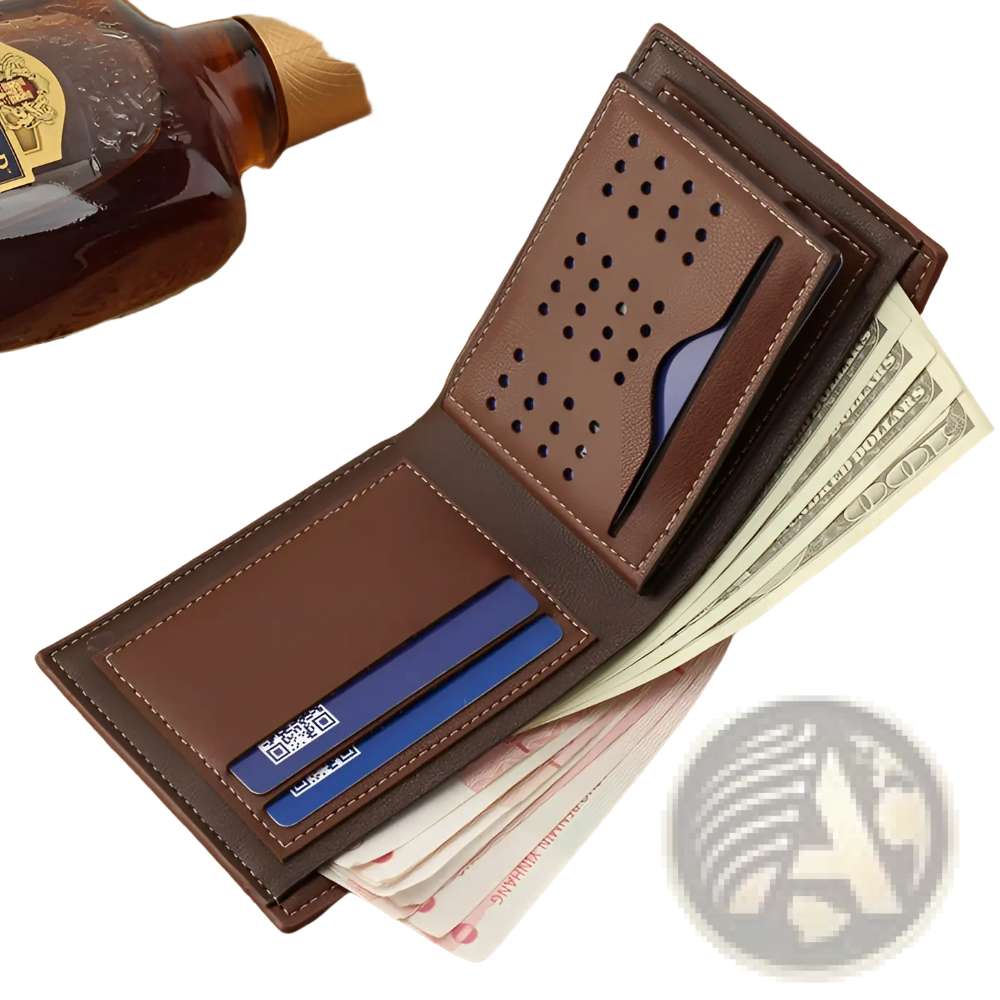 Men's Leather Bifold Wallet with Card Slots and Id Window