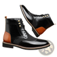 Men's Leather Brogue Boots Two Tone High Top Shoes