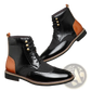 Men's Leather Brogue Boots Two Tone High Top Shoes