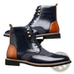 Men's Leather Brogue Boots Two Tone High Top Shoes