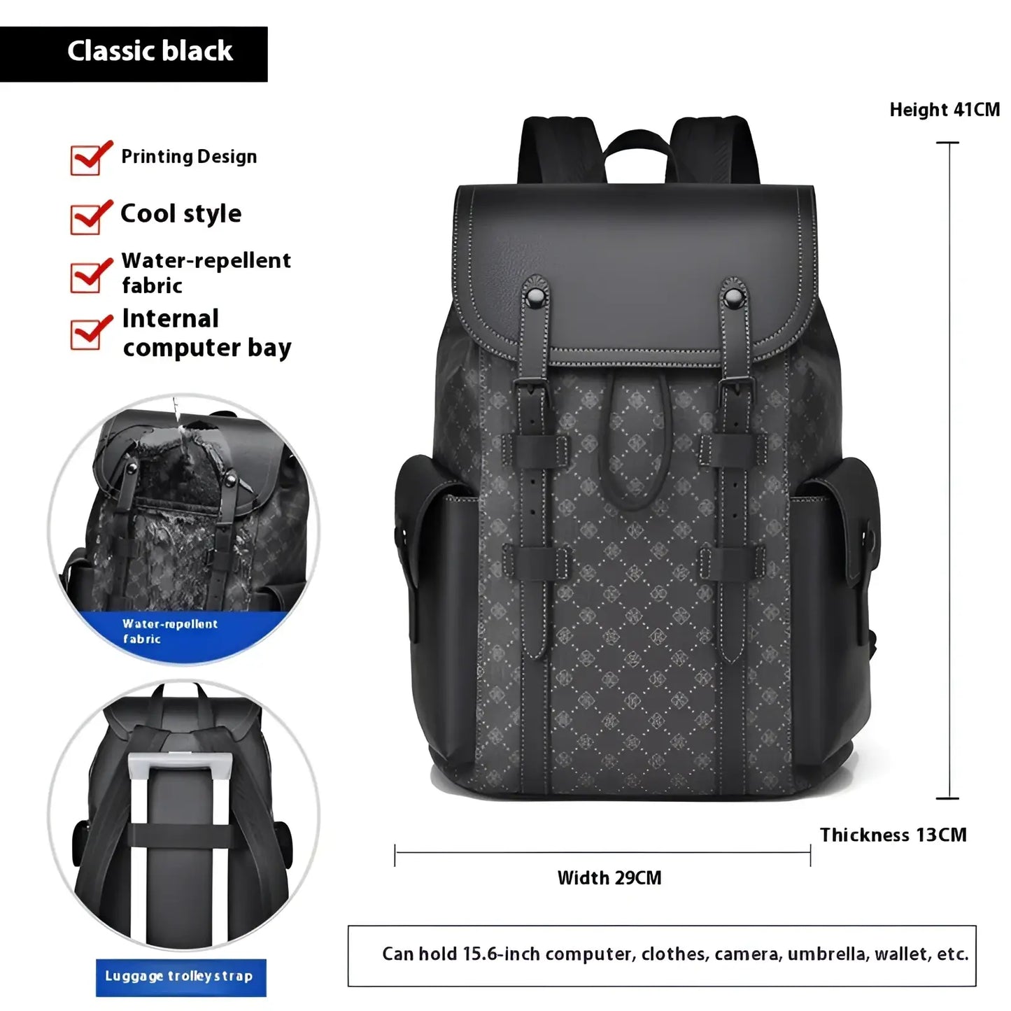 Men's Leather Business Travel Backpack with Laptop Sleeve