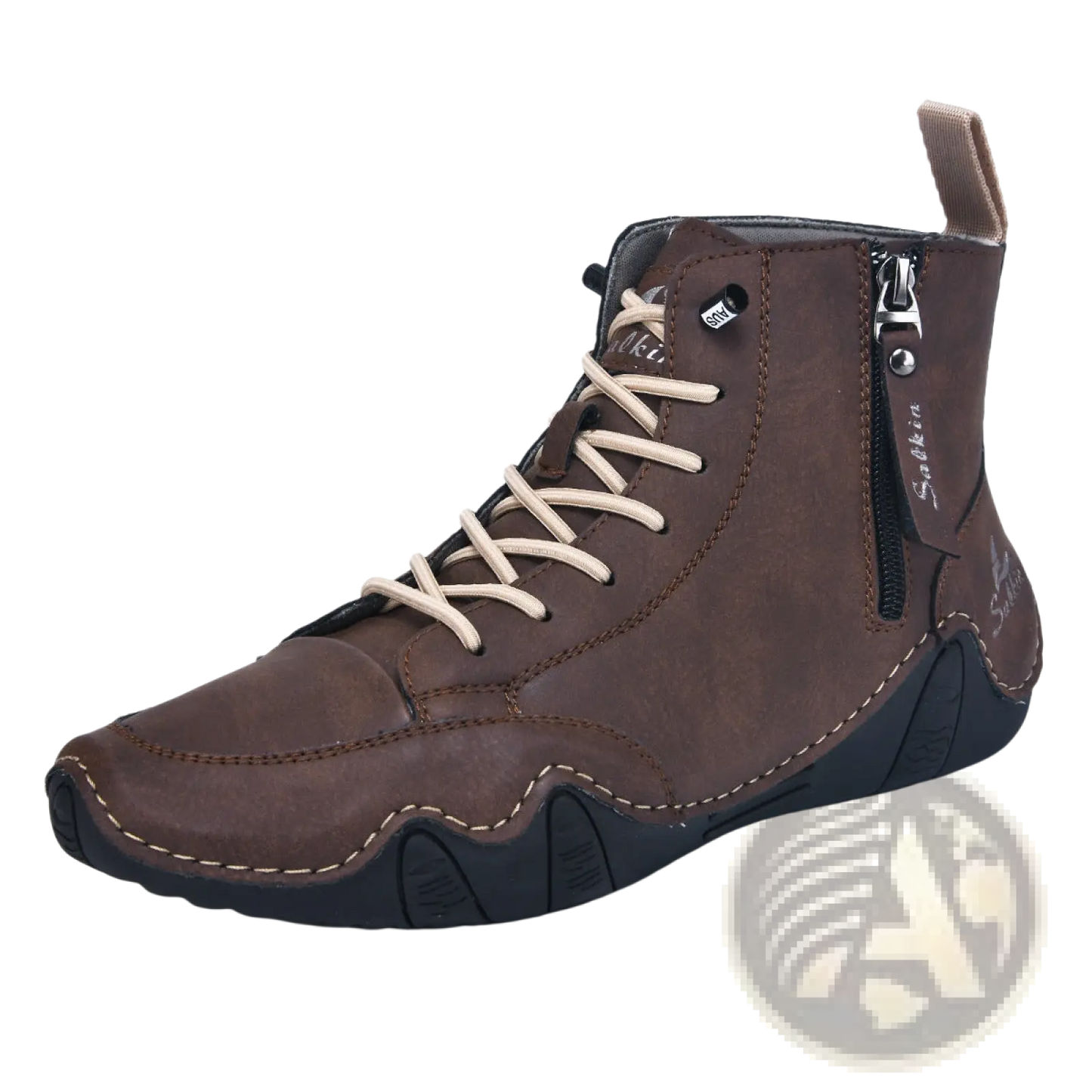 Men's Leather High Top Boots with Side Zipper