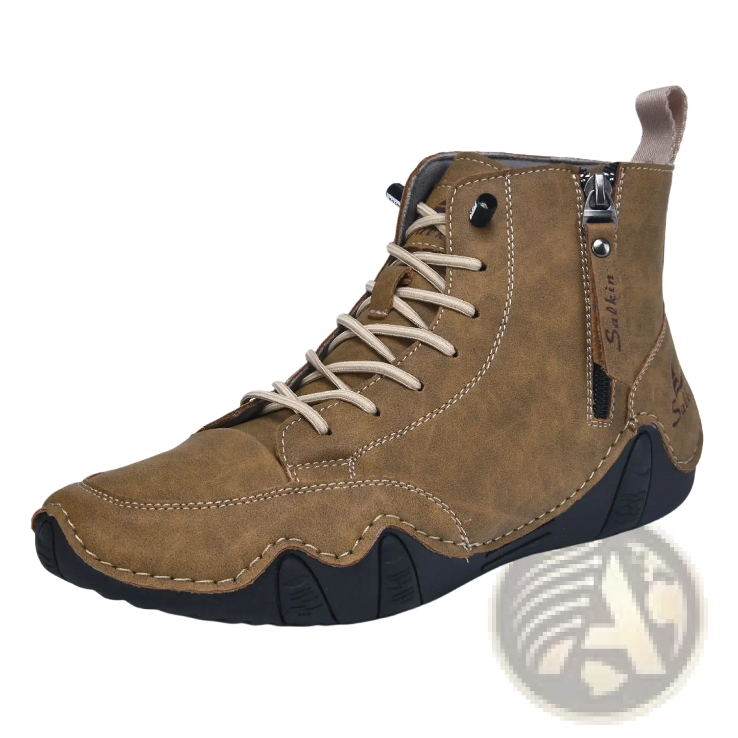 Men's Leather High Top Boots with Side Zipper