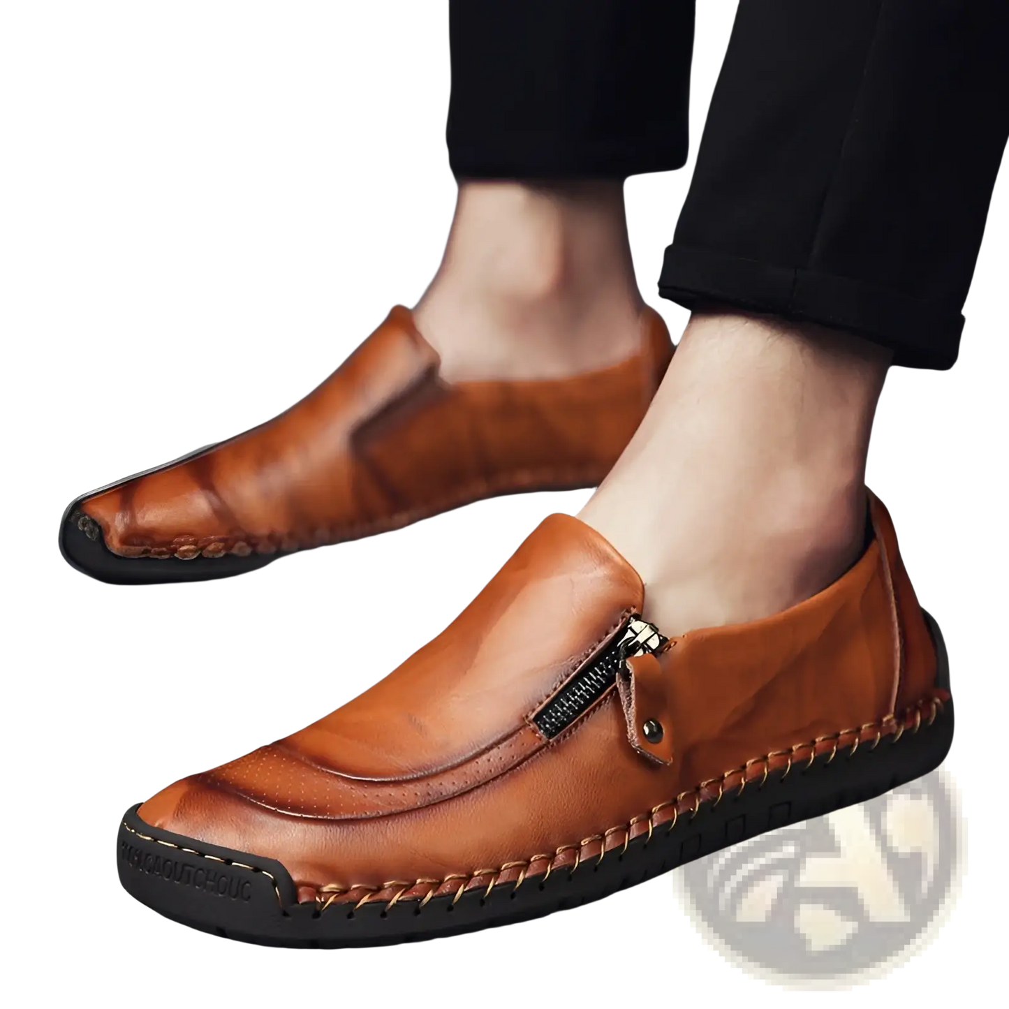 Men's Leather Loafers Zipper Business Casual Shoes