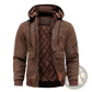 Men's Leather Motorcycle Jacket with Removable Hood