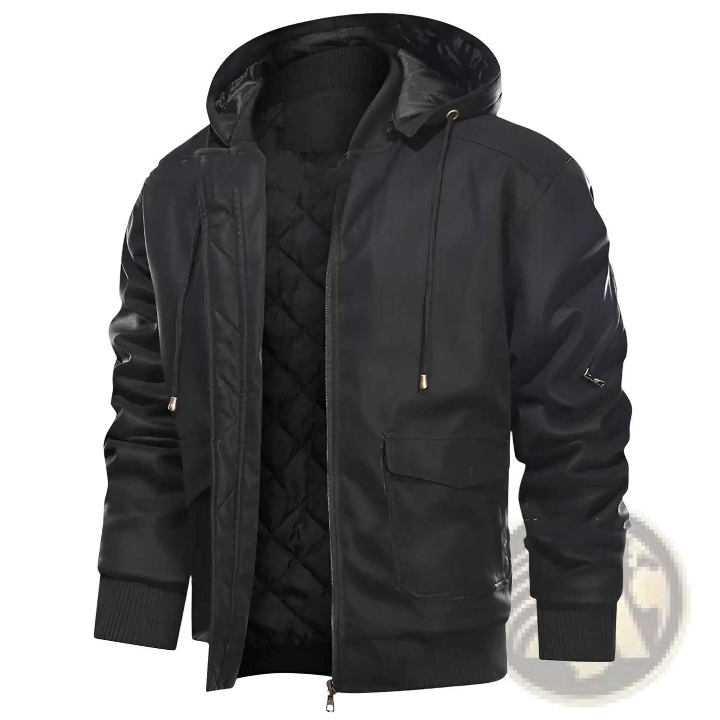 Men's Leather Motorcycle Jacket with Removable Hood