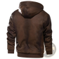 Men's Leather Motorcycle Jacket with Removable Hood