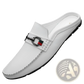 Men's Leather Mule Loafers with Woven Buckle Accent