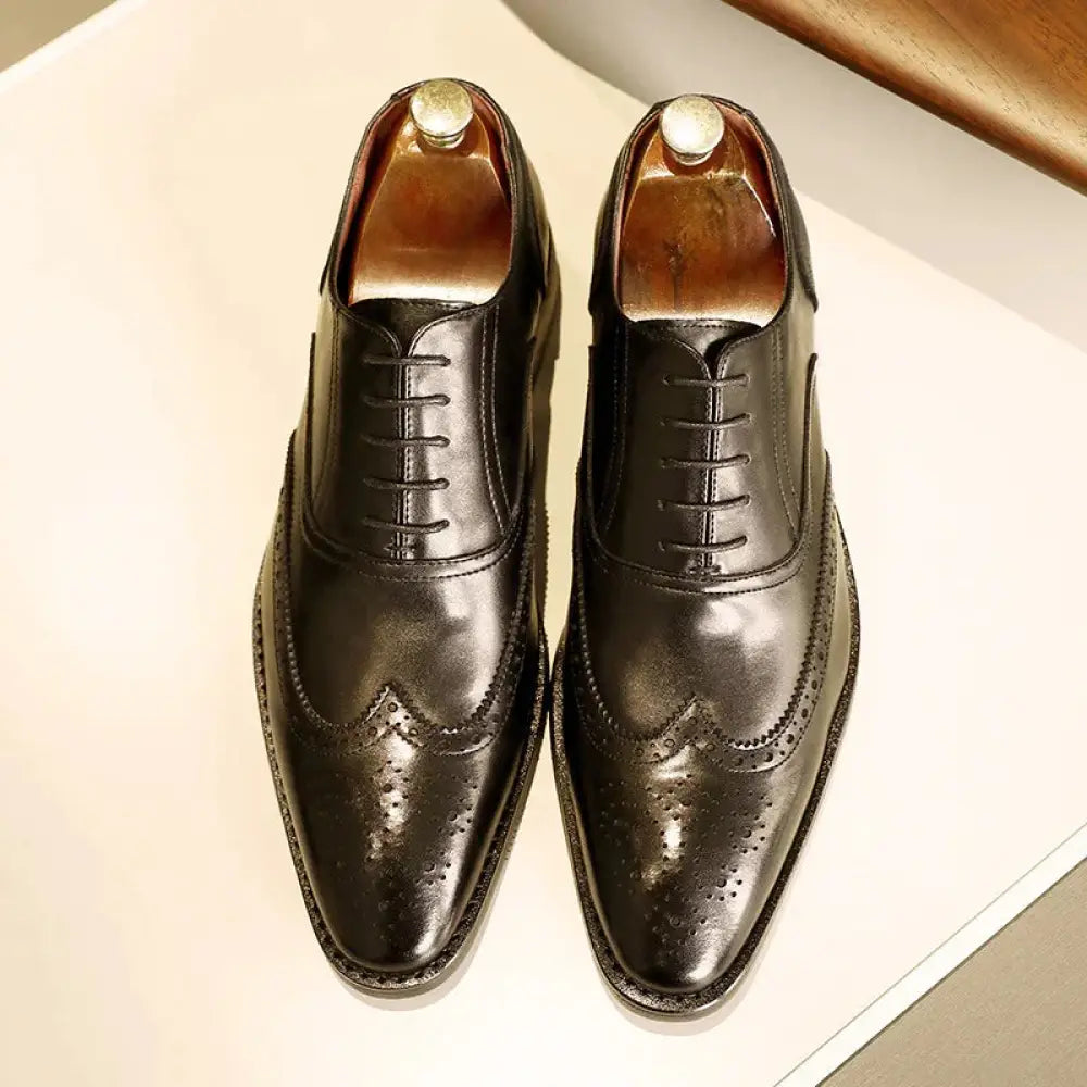 Men's Leather Brogue Oxford Shoes with Rubber Sole