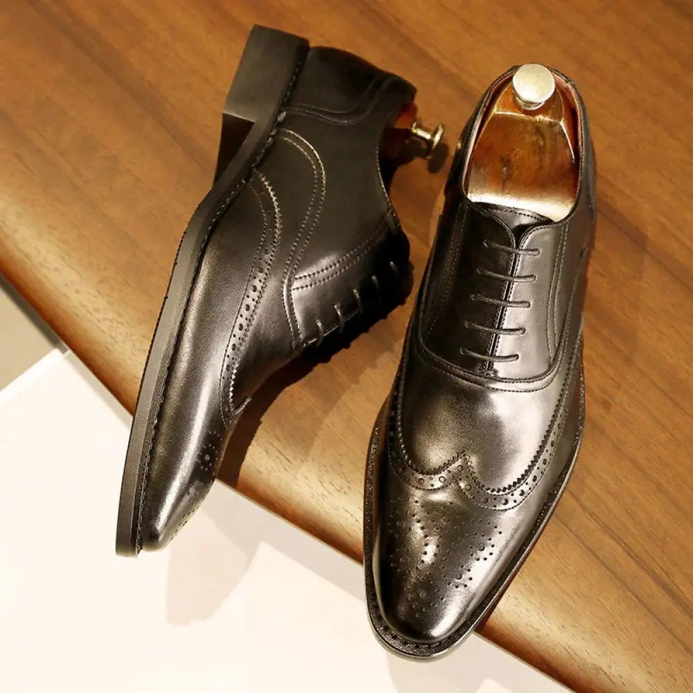 Men's Leather Brogue Oxford Shoes with Rubber Sole