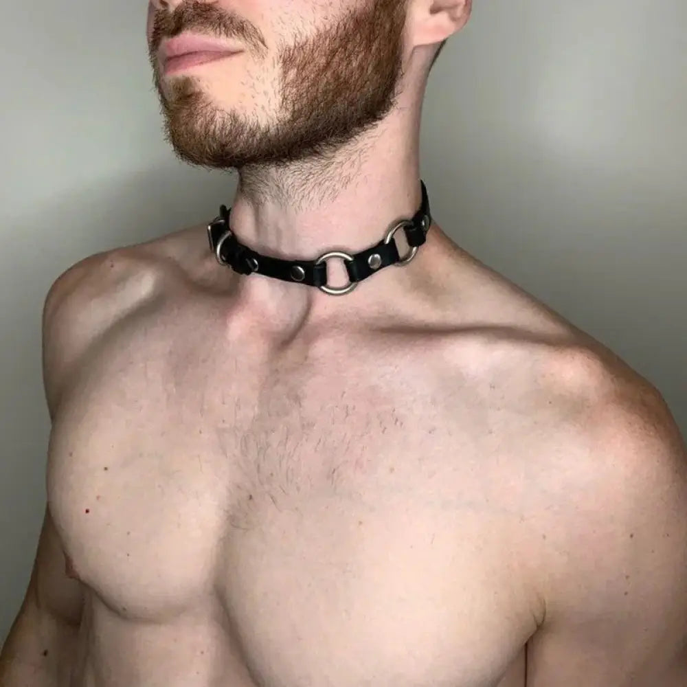 Men's Adjustable Black Leather Shoulder Strap with Silver Studs