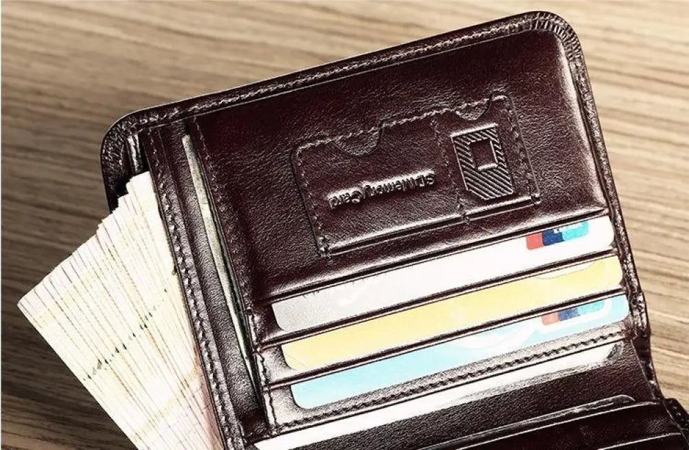Men's Brown Leather Tri-fold Wallet with Id Window