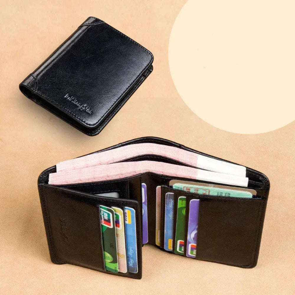 Men's Brown Leather Tri-fold Wallet with Id Window