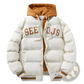 Men's Letter Print Hooded Puffer Jacket