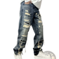 Men's Light Blue Distressed Ripped Patch Denim Jeans