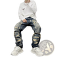 Men's Light Blue Distressed Ripped Patch Denim Jeans