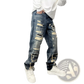 Men's Light Blue Distressed Ripped Patch Denim Jeans