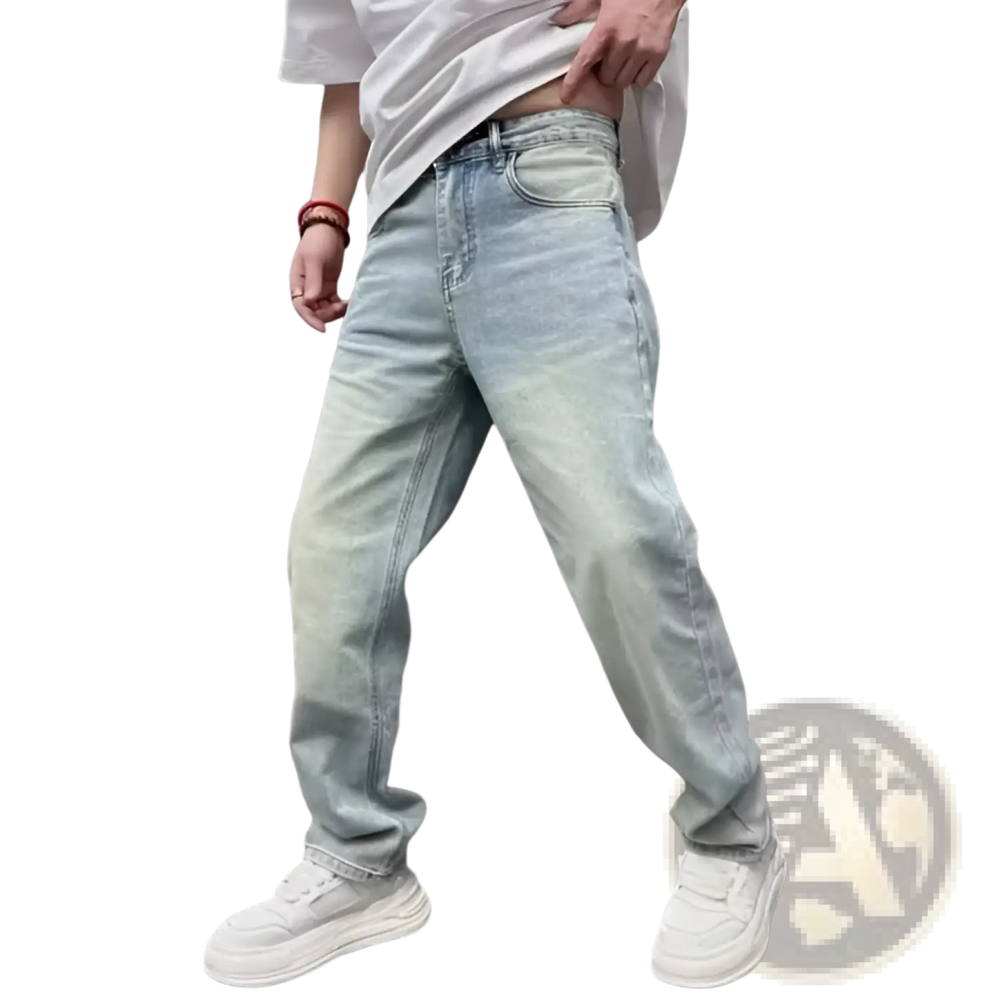 Men's Light Wash Relaxed Straight Leg Denim Jeans