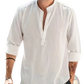 Men's Lightweight Mandarin Collar Linen and Cotton Shirt