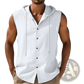 Men's Linen Blend Sleeveless Hooded Button Up Shirt