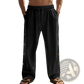 Men's Linen Straight Leg Pants with Side Button Detail