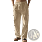 Men's Linen Straight Leg Pants with Side Button Detail