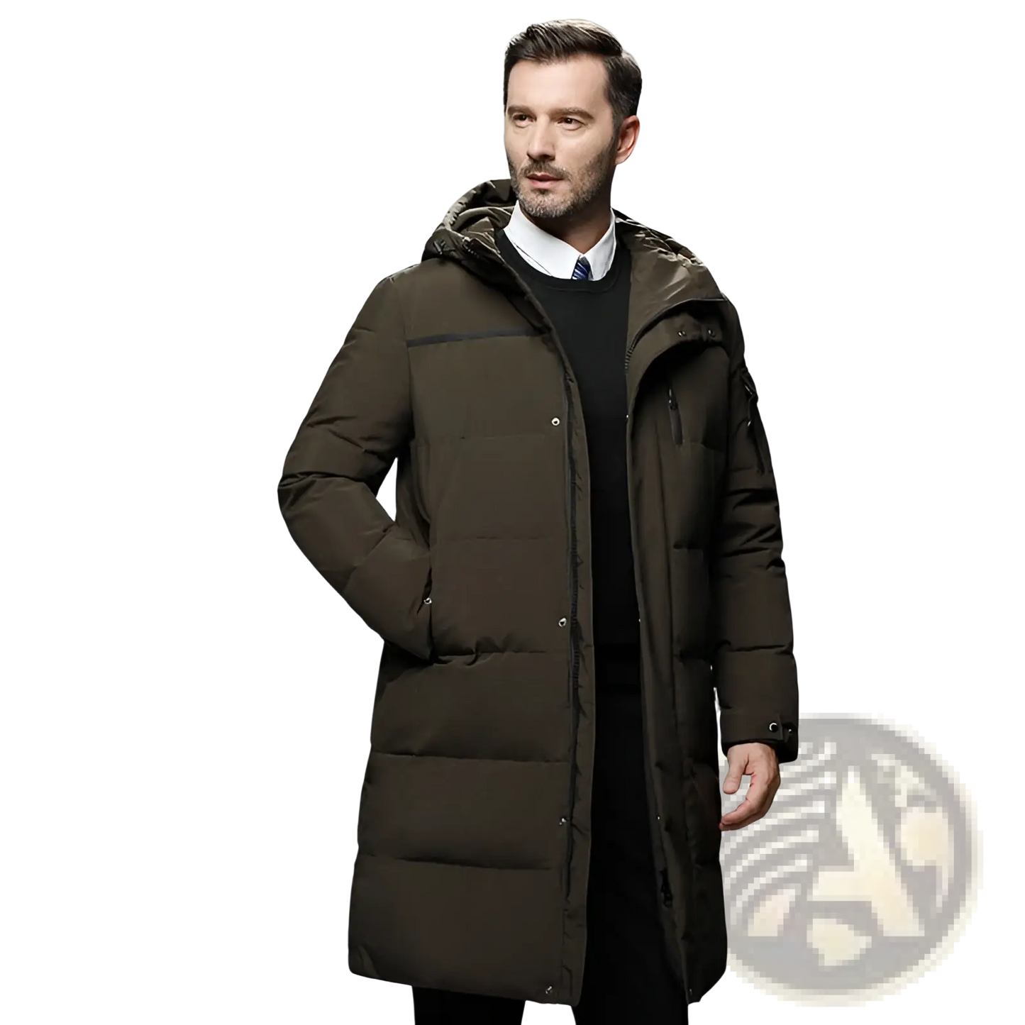 Men's Long Quilted Hooded Down Winter Jacket