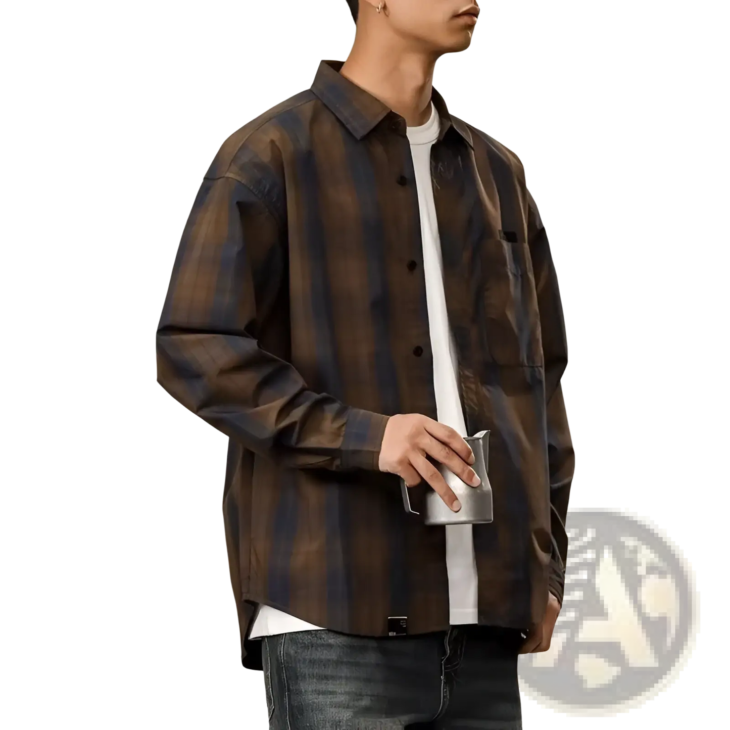 Men's Loose Fit Retro Plaid Long Sleeve Button Up Shirt