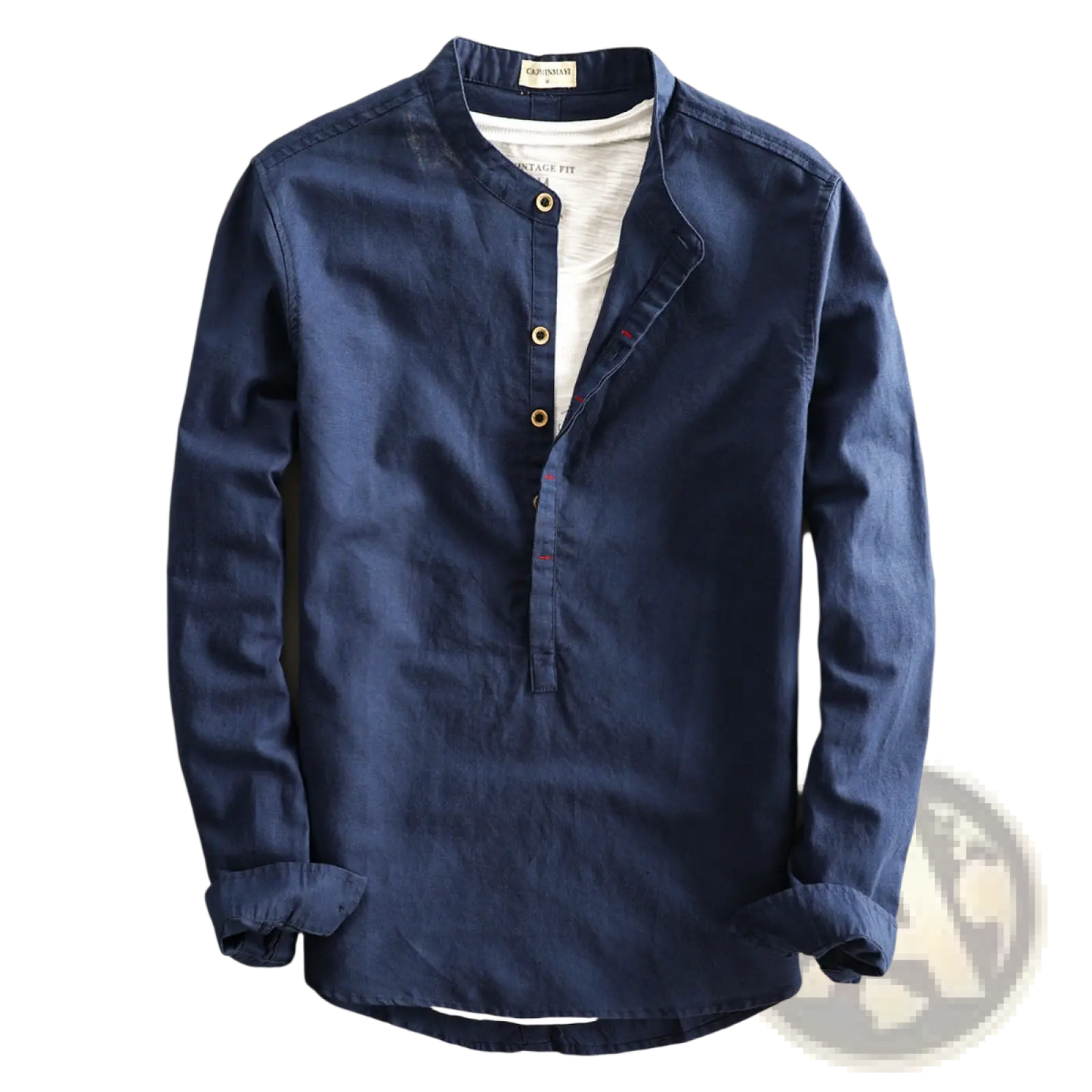 Men's Loose Linen Mandarin Collar Long Sleeve Shirt