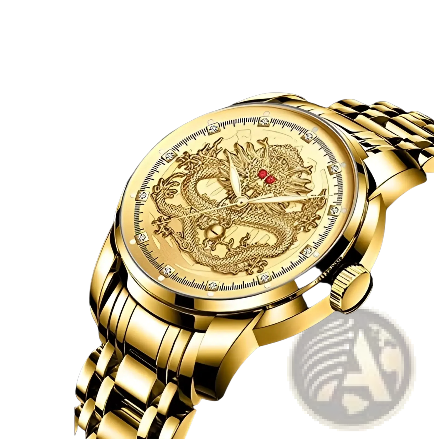 Men's Luxury 18k Gold Dragon Diamond Quartz Watch
