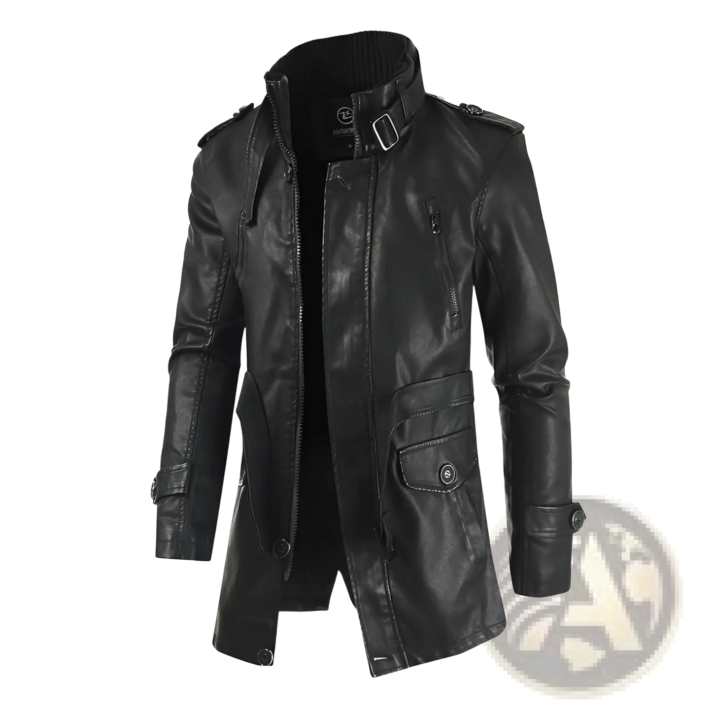 Men's Mid-length Fleece Lined Faux Leather Coat