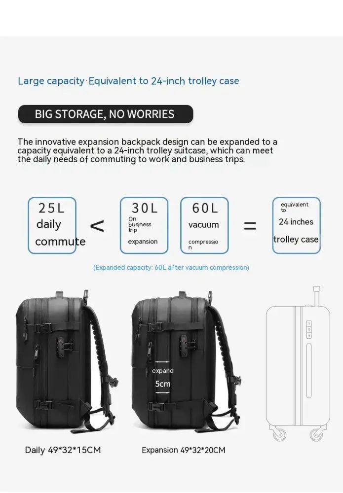 Men's Vacuum Compression 60l Expandable Travel Backpack