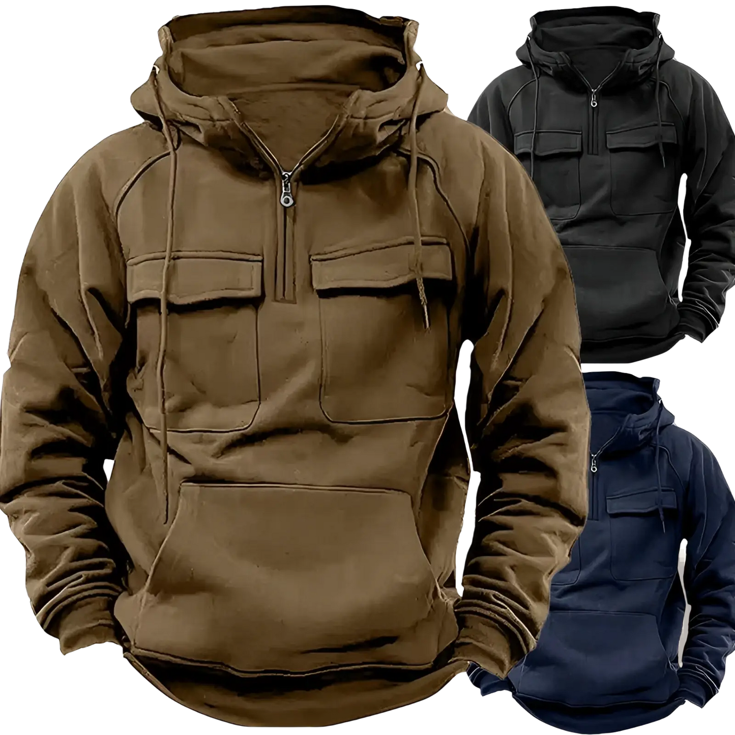 Men's Multi Pocket Half Zip Fashion Hoodie
