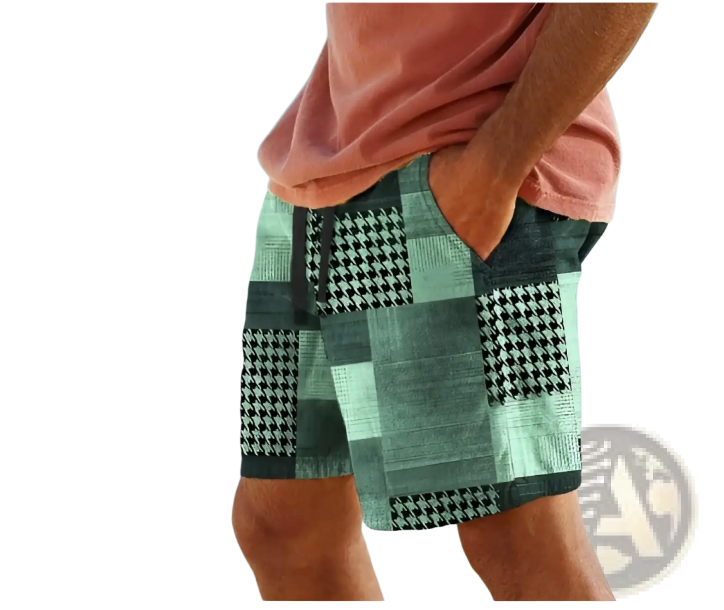 Men's Patchwork Houndstooth Streetwear Casual Shorts
