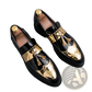 Men's Patent Leather Tassel Loafers with Metallic Strap