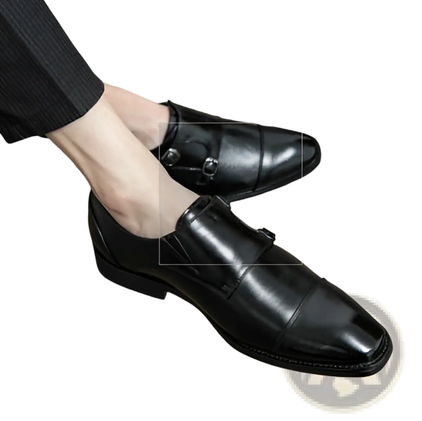 Men's Polished Leather Monk Strap Perforated Dress Shoes