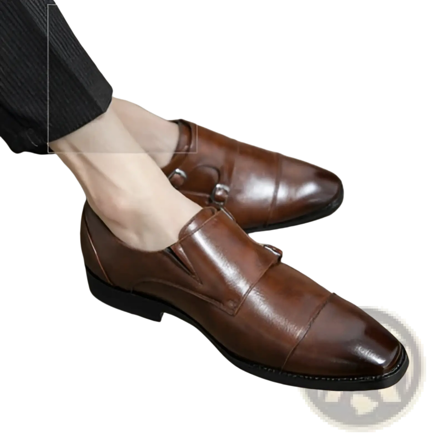 Men's Polished Leather Monk Strap Perforated Dress Shoes