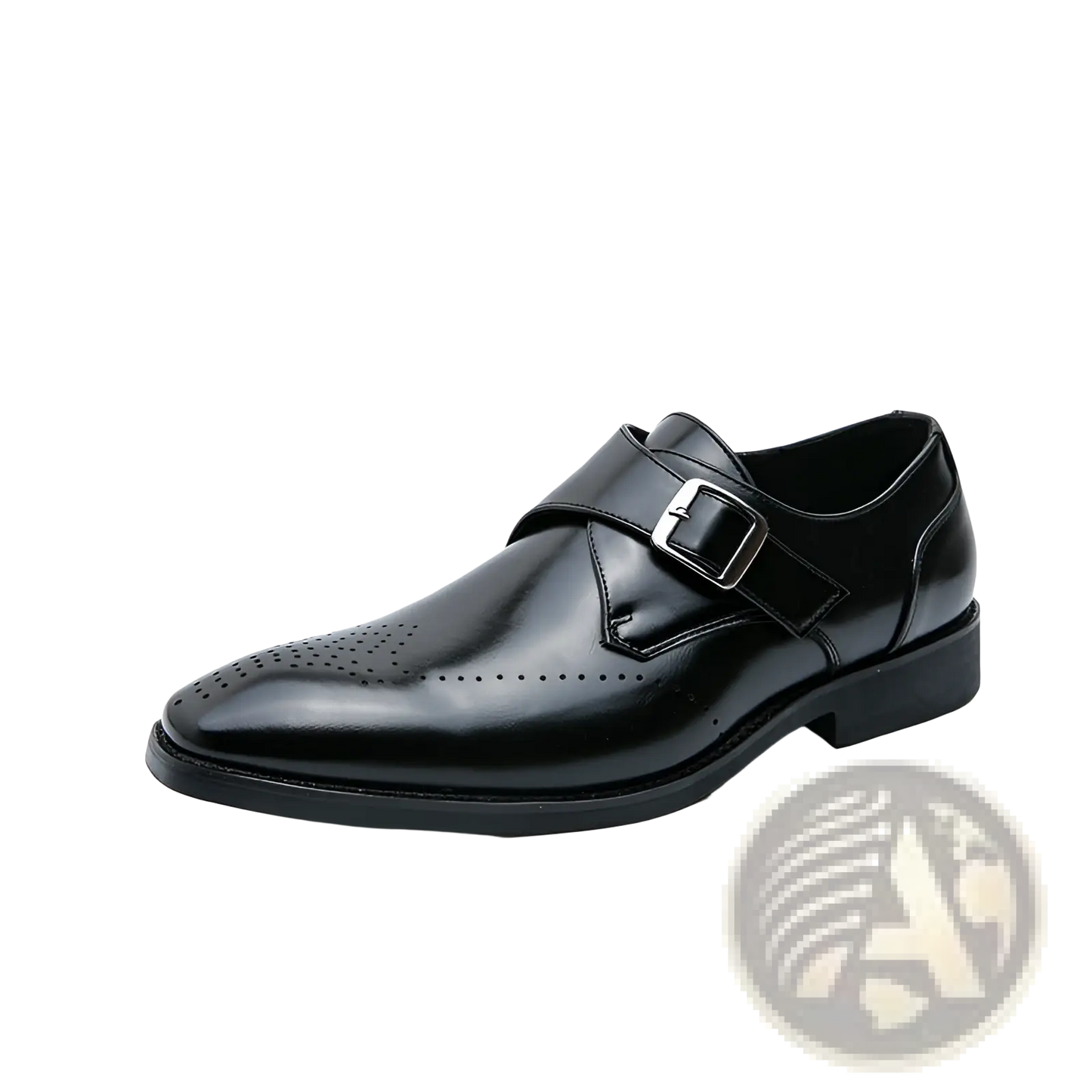 Men's Polished Leather Monk Strap Perforated Dress Shoes