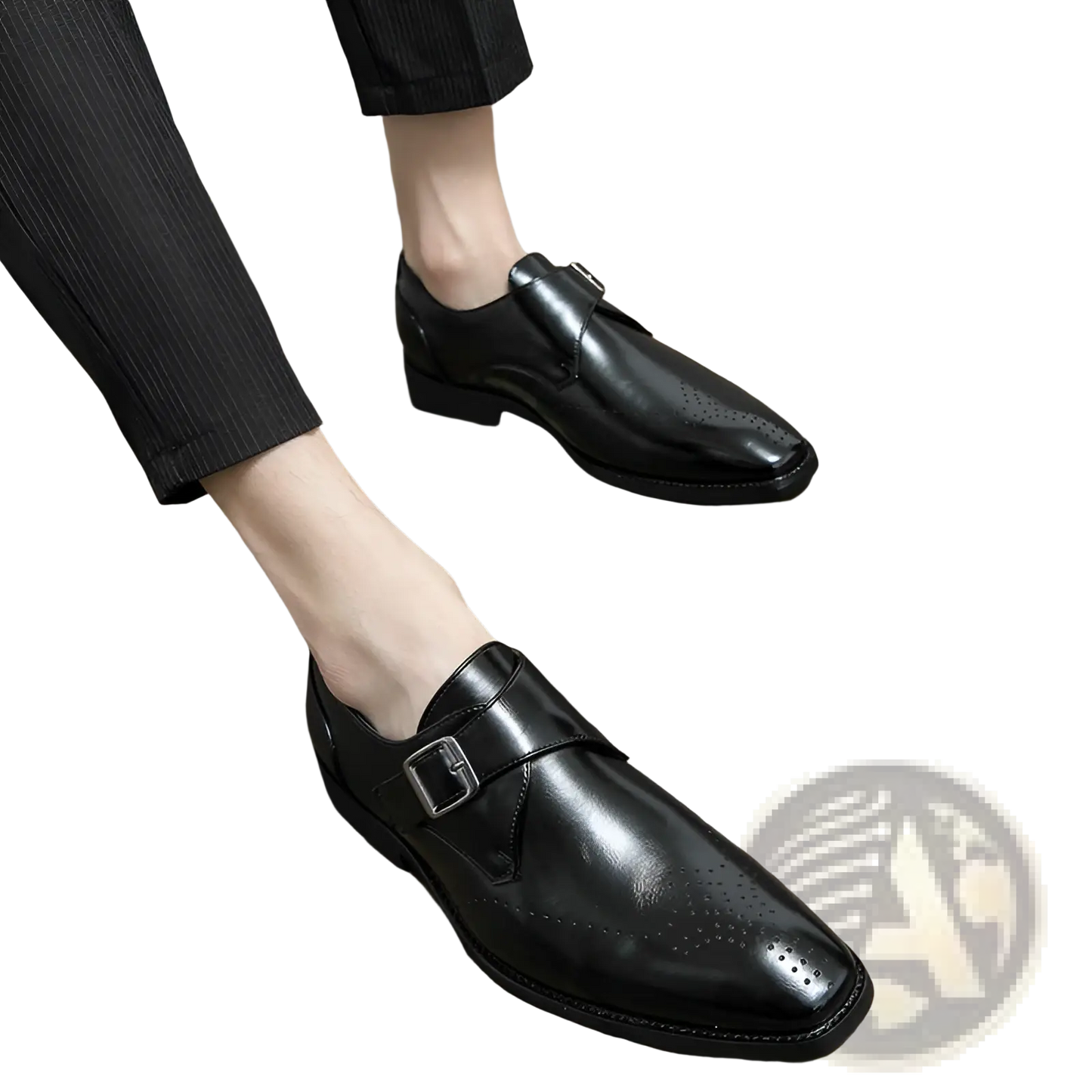 Men's Polished Leather Monk Strap Perforated Dress Shoes