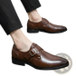 Men's Polished Leather Monk Strap Perforated Dress Shoes