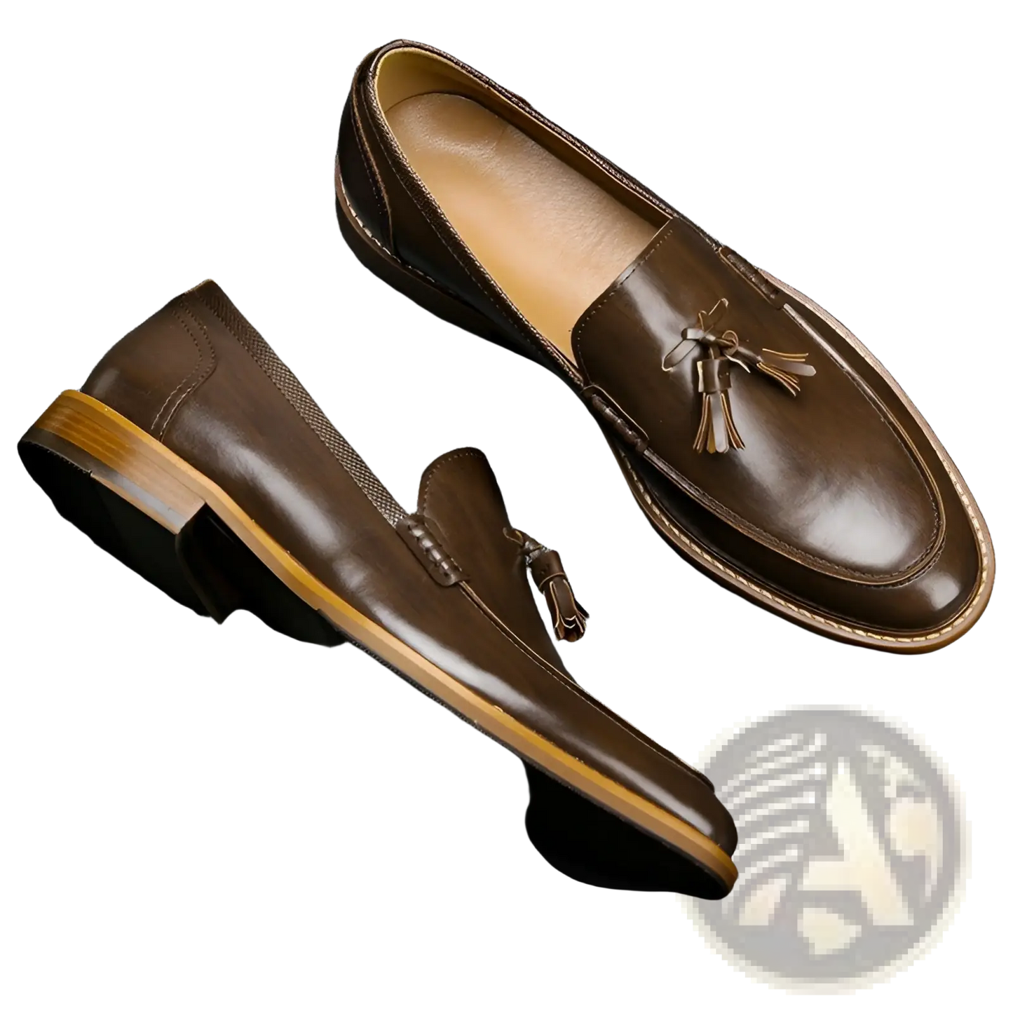 Men's Polished Leather Tassel Loafers with Composite Soles