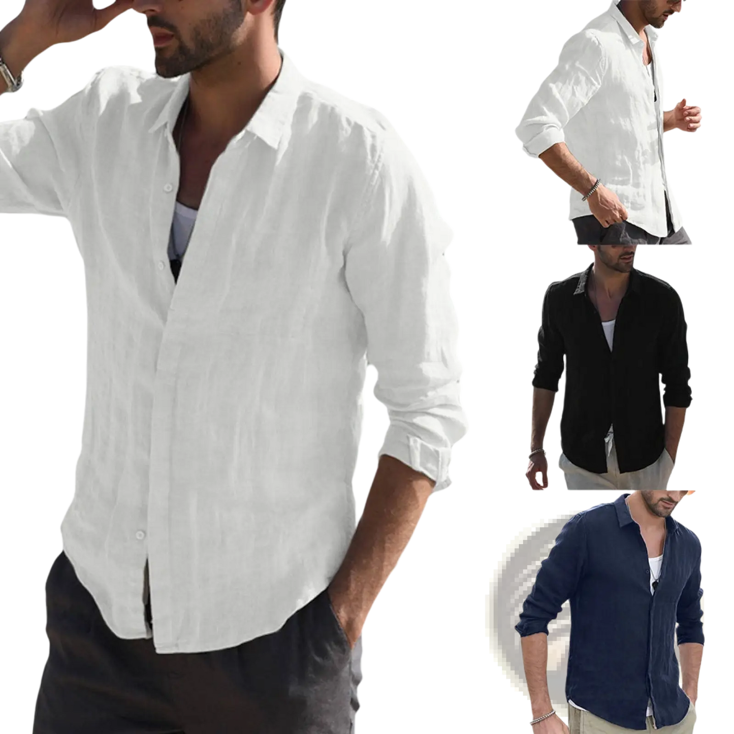 Men's Premium Textured Linen Blend Long Sleeve Shirt