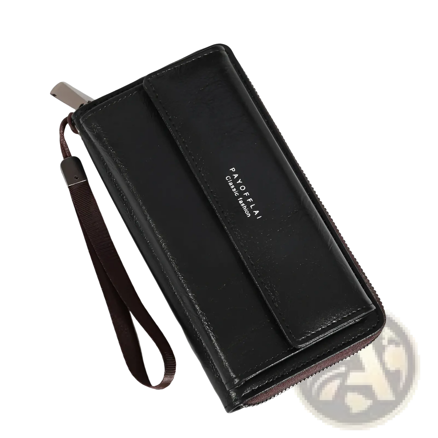 Men's Pu Leather Long Wallet with Wrist Strap